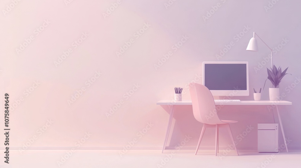 Poster flat design workspace: empty office desk with a computer