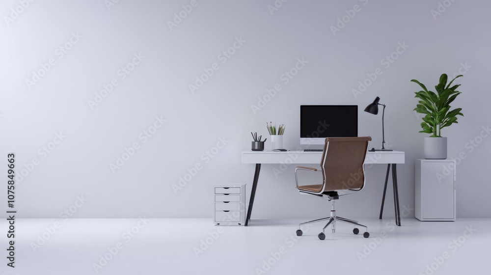 Aufkleber flat design workspace: empty office desk with a computer