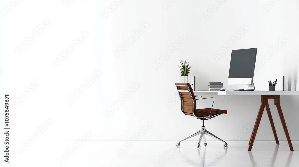 Aufkleber flat design workspace: empty office desk with a computer