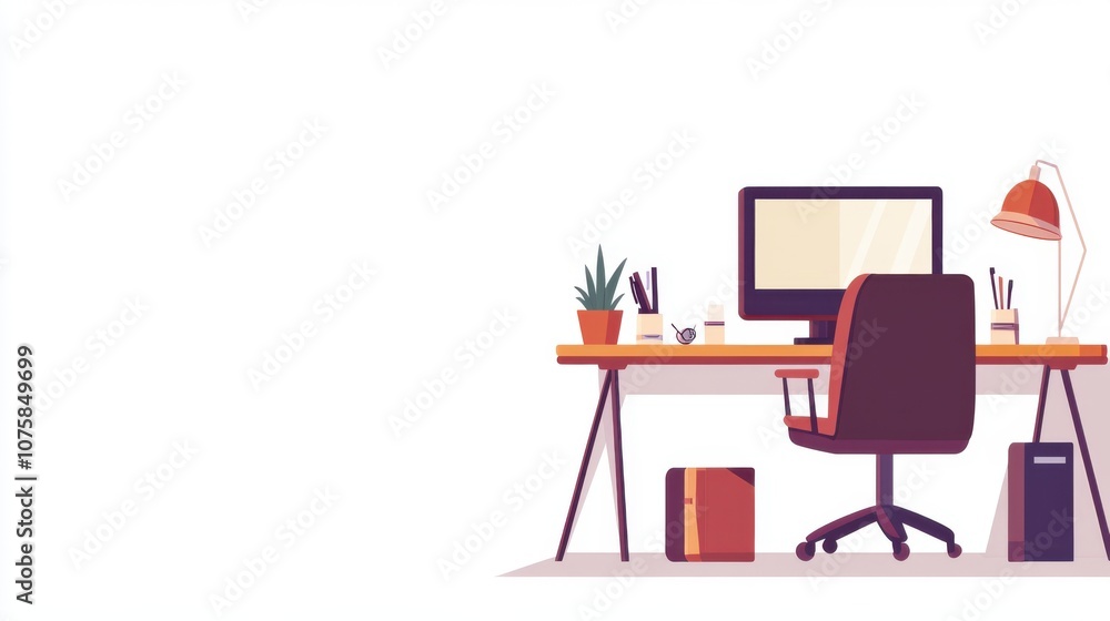 Poster flat vector design of a professional workspace: an empty desk
