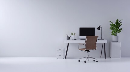 Flat design workspace: Empty office desk with a computer