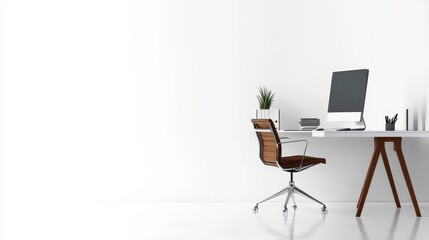 Flat design workspace: Empty office desk with a computer