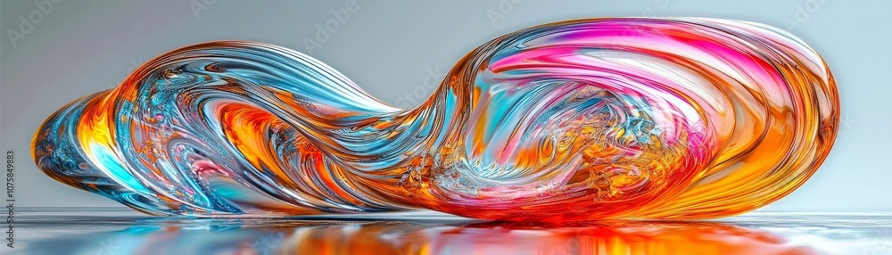 Poster vibrant abstract swirl of colorful liquid forms with intricate patterns and shimmering light reflect
