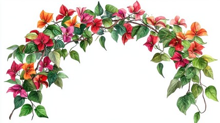 Bougainvillea arch, stained glass style, watercolor clipart in the center on plain solid white background, high resolution, 8k, high quality, clean appearance