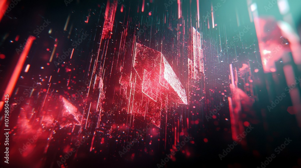Poster abstract digital background with red and black colors and geometric shapes in motion, representing e