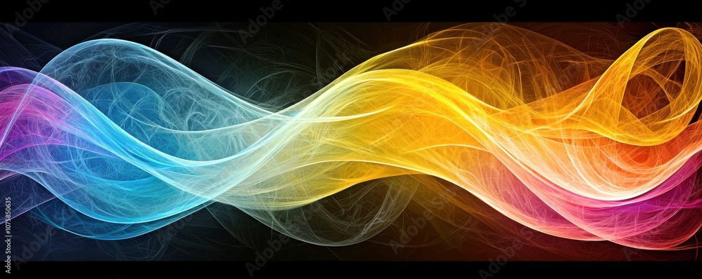 Poster colorful abstract waves with smooth fluid textures on a dark background for modern design and creati