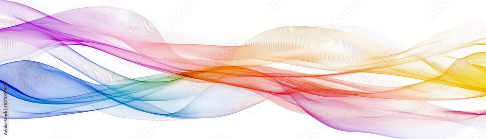 Poster vibrant abstract colorful waves flowing elegantly across a white background, creating a sense of mot