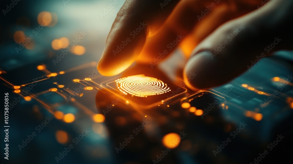 Poster fingerprint scan provides security access with biometrics identification. - generated ai