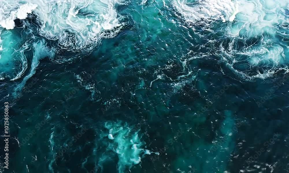 Aufkleber Dynamic Aerial View of Turbulent Ocean Waves with White Foam Patterns : Generative AI
