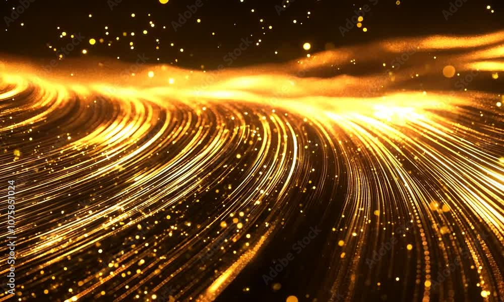 Poster Golden Light Particles Flowing in Dynamic Abstract Glittering Background : Generative AI