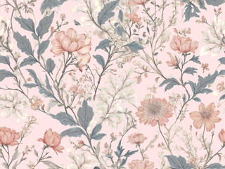 Abstract Pattern With Tender Flowers and Thin Branches Indulge in timeless elegance pattern