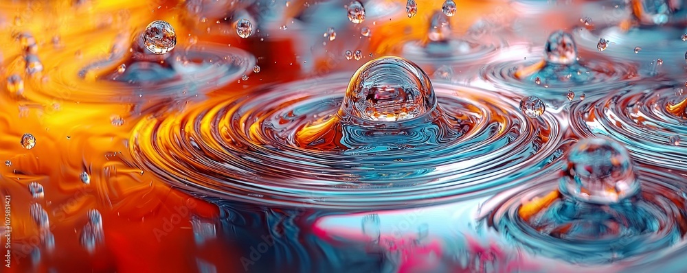 Poster stunning abstract water droplets with colorful reflections creating a mesmerizing visual experience 