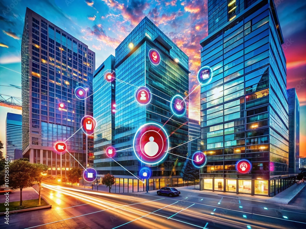 Poster architectural photography of cybersecurity concepts blending hacker alerts with technological safegu