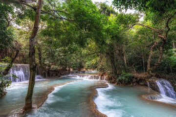Kuang Si Waterfalls Turquoise Water Pools