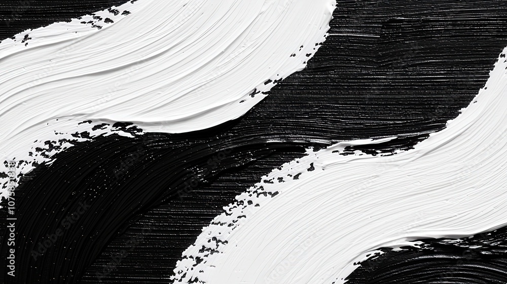 Poster abstract black and white texture with bold brush strokes creating dynamic contrast and fluid movemen