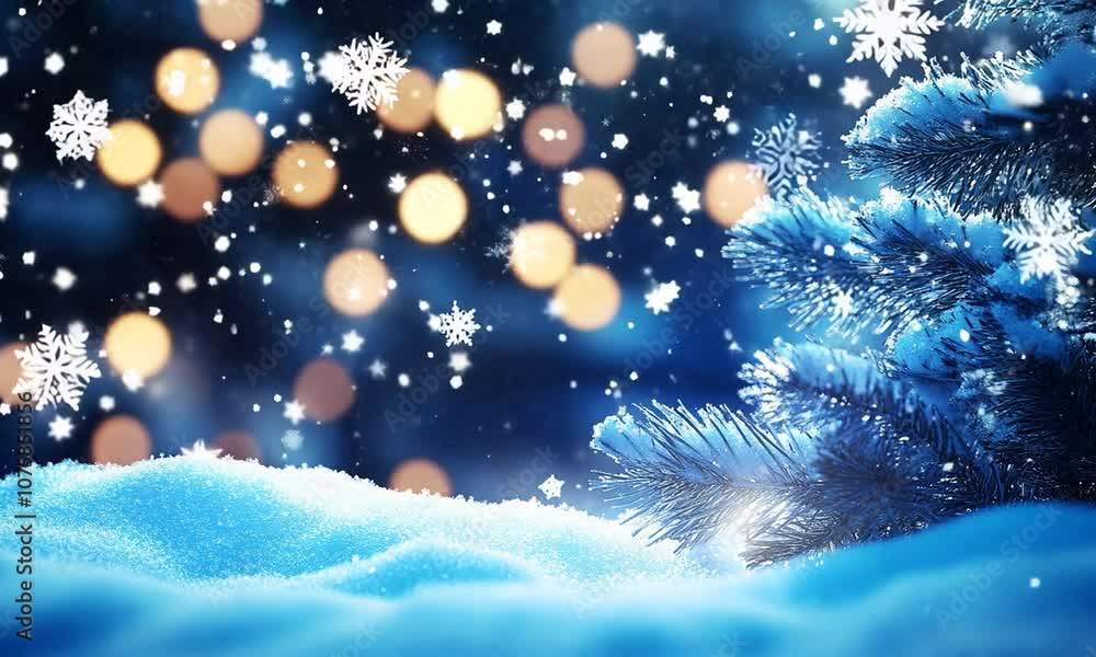 Poster winter wonderland with snowy fir trees and festive bokeh lights : generative ai