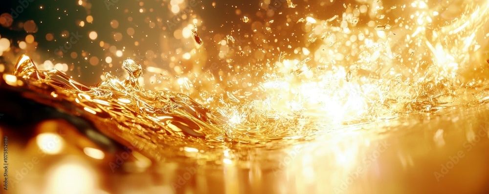 Aufkleber captivating close-up of golden liquid splashing in sparkling light, creating a stunning visual effec