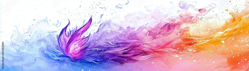 Poster vibrant abstract waves of colorful ink blending in a fluid motion with hints of flora and dynamic sw
