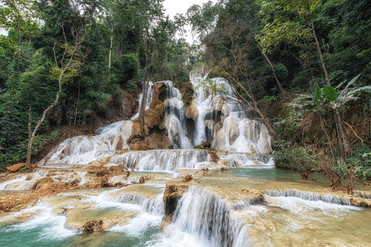 Kuang Si Waterfalls Turquoise Water Pools