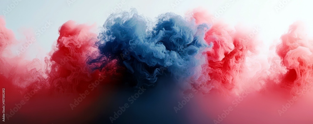 Poster dramatic clouds of colorful smoke in red and blue creating an ethereal atmosphere with soft haze and