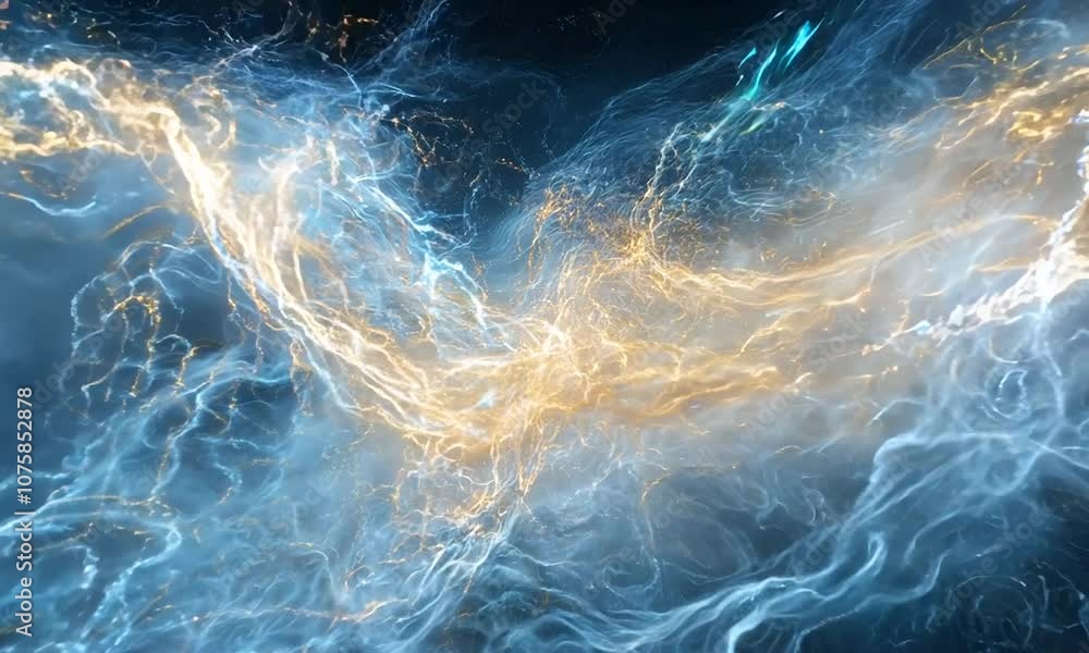 Aufkleber Dynamic Blue and Gold Energy Wave with Abstract Fractal Patterns : Generative AI