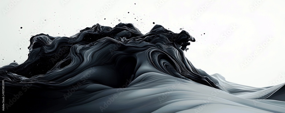 Poster abstract black fluid wave pattern with soft curves and textures on light background capturing the es