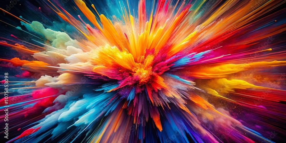 Poster A Stunning Visual Representation of 'Burst' Capturing the Essence of Energy, Emotion, and Transformation in Dynamic Color Explosions and Abstract Patterns