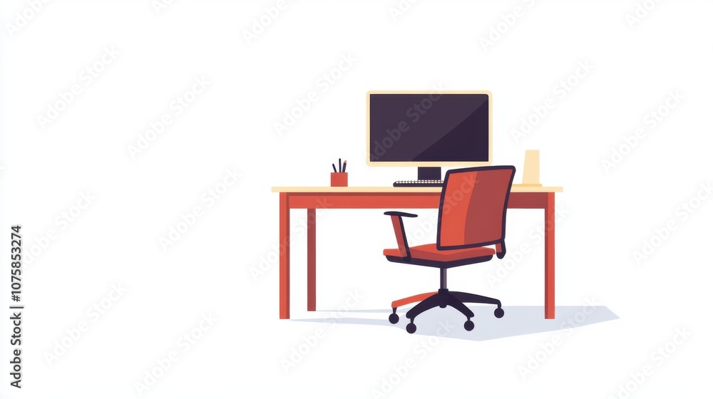 Aufkleber isolated flat vector workspace: empty desk with a computer monitor