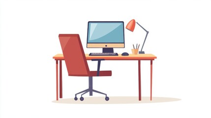 Isolated flat vector workspace: Empty desk with a computer monitor