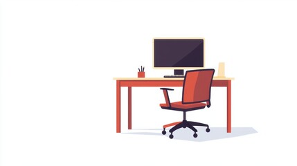 Isolated flat vector workspace: Empty desk with a computer monitor