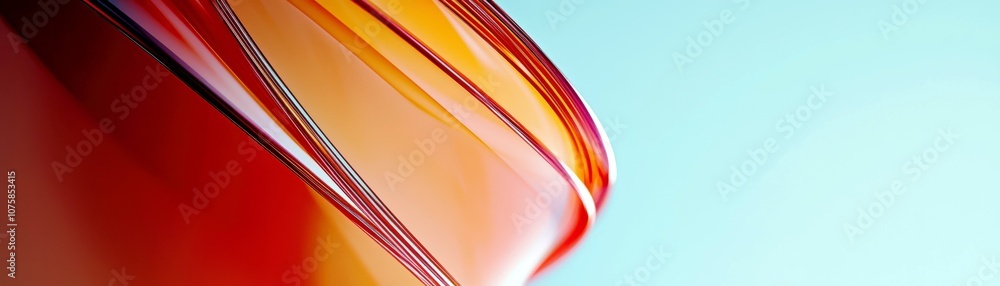 Poster abstract composition featuring vibrant orange and red flowing lines against a soft gradient backgrou