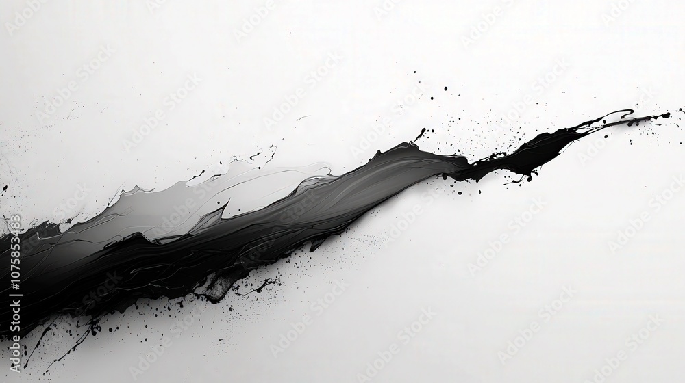 Poster abstract black ink splash on a white background showcasing dynamic movement and contrasting colors f