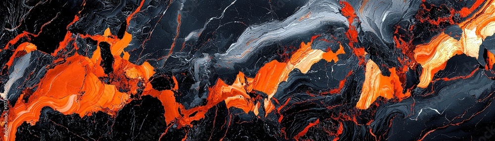 Poster abstract art with flowing red, orange, and gray colors on black background creating a dynamic and vi