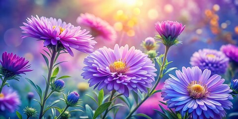 Obraz premium Beautiful Watercolor Aster Blooms in Soft Pastels, Captured in a Candid Style for Nature Lovers and Floral Enthusiasts, Perfect for Home Decor and Artistic Inspiration