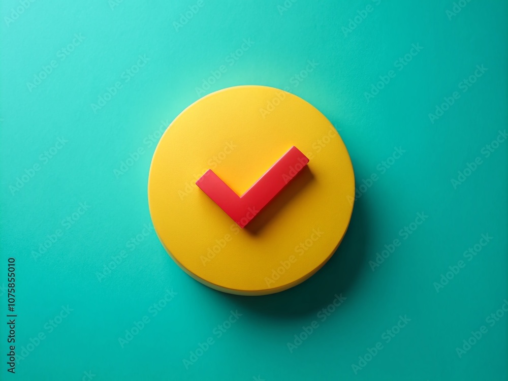 Poster bold design featuring a yellow circle with a red checkmark on a teal background for modern graphic p