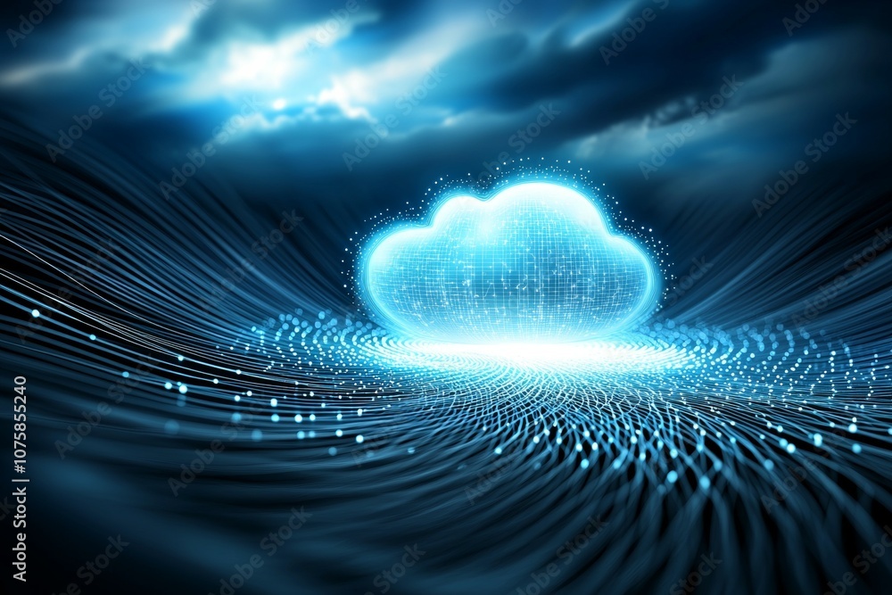 Poster a cloud of data is floating in the sky