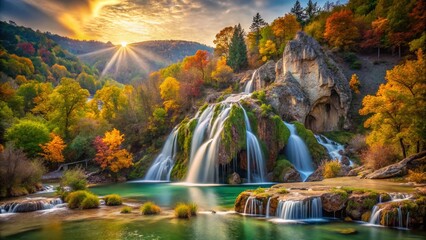 Breathtaking Bokeh Effect at Turner Falls Park, Oklahoma: Nature's Serenity Captured in Vibrant Colors and Soft Focus Amidst Majestic Waterfalls and Lush Greenery