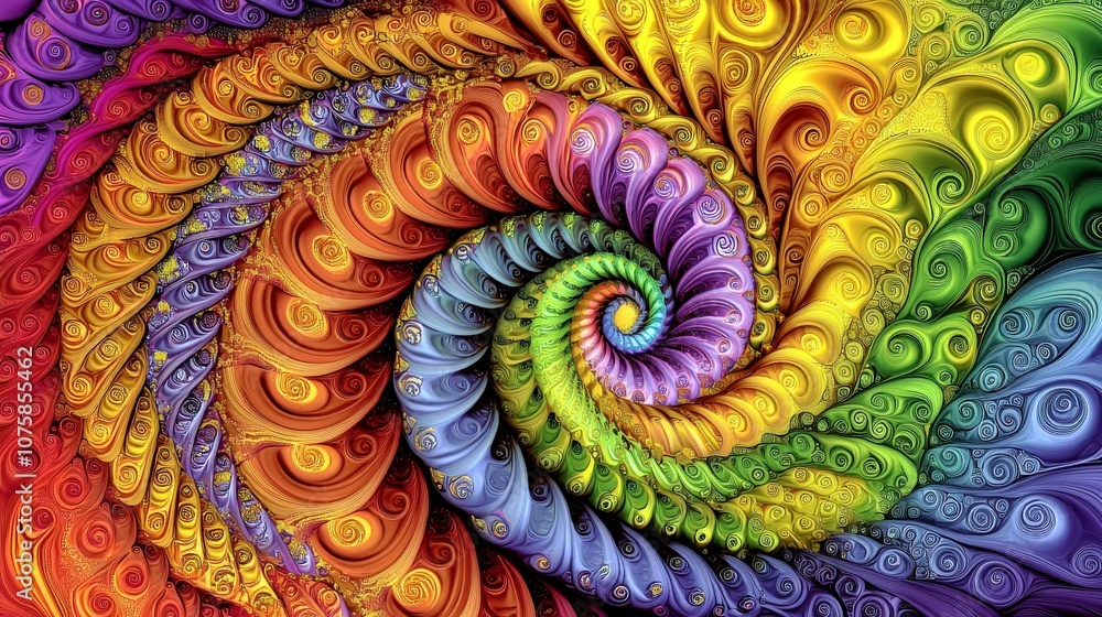 Poster vibrant spiral pattern of colorful swirls and intricate designs creating a stunning abstract artwork