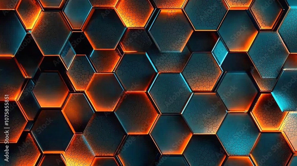 Poster 3d hexagonal colorful hexagonal geometric honeycomb pattern 3d background. 3d rendering , isolated o