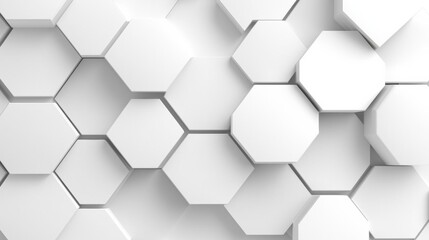 Fototapeta premium 3d Hexagonal White hexagons of different sizes overlapping background , isolated on white background, , copy space, copy space for text,