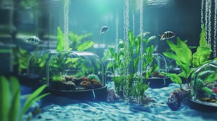 Fototapeta premium The aquaponic system, featuring a symbiotic environment where fish and plants thrive together, with water cycling between them for mutual benefit. 