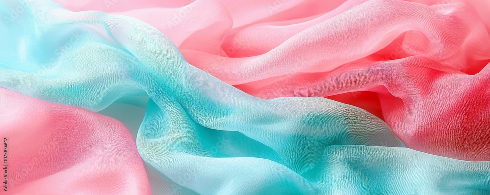 Poster soft and flowing multicolored fabric in pastel shades of pink and blue for elegant background or tex