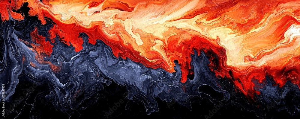 Poster vibrant abstract fluid art with fiery orange and dark blue swirls capturing the energy of color move
