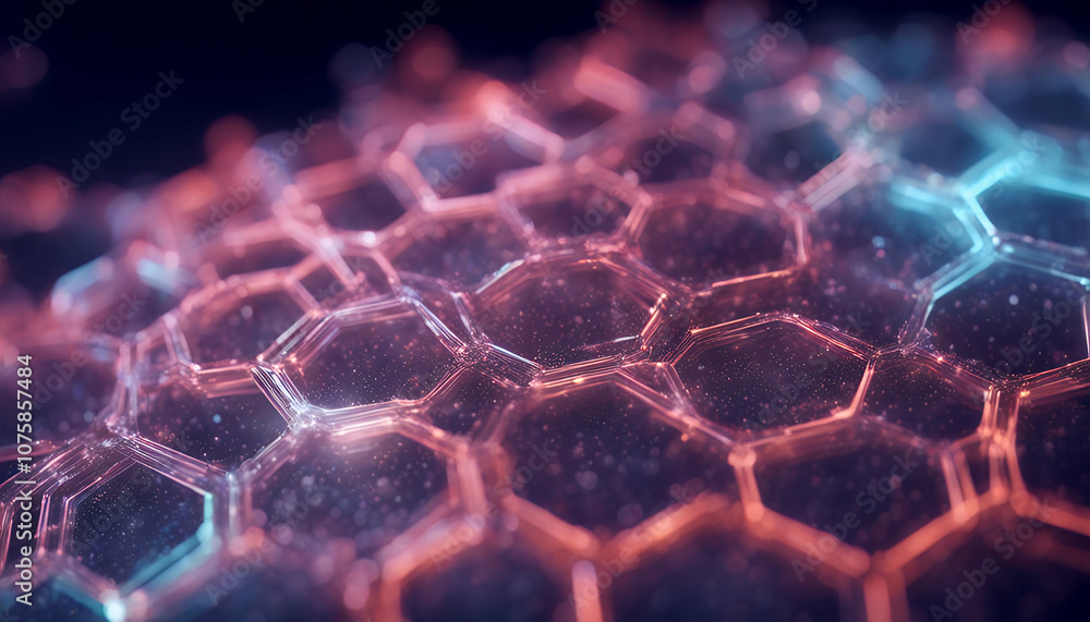 Poster hexagon science line chemistry data infrastructure light dot glowing datum three chaos edge mesh ill