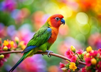 Obraz premium Captivating Close-Up of the Smallest Parrot Amidst a Dreamy Bokeh Background, Showcasing the Vibrant Colors and Unique Features of This Adorable Avian Species in Nature
