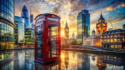 Captivating Double Exposure Photography Featuring the Iconic London Telephone Box Merged with Cityscape Elements for a Unique Urban Aesthetic