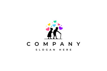 elderly illustration vector logo with colorful love icon in flat design style
