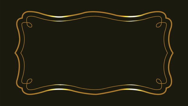 Gold frame. Rectangular border. Gold title background. Black abstract text banner. Line art. Wedding model frame. Copy space. Luxury and sophistication. Glitter and shiny square. Thin line. Vector.
