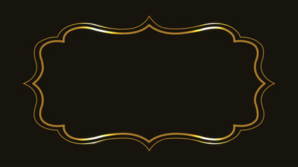 Gold frame. Rectangular border. Gold title background. Black abstract text banner. Line art. Wedding model frame. Copy space. Luxury and sophistication. Glitter and shiny square. Thin line. Vector.  © saumya