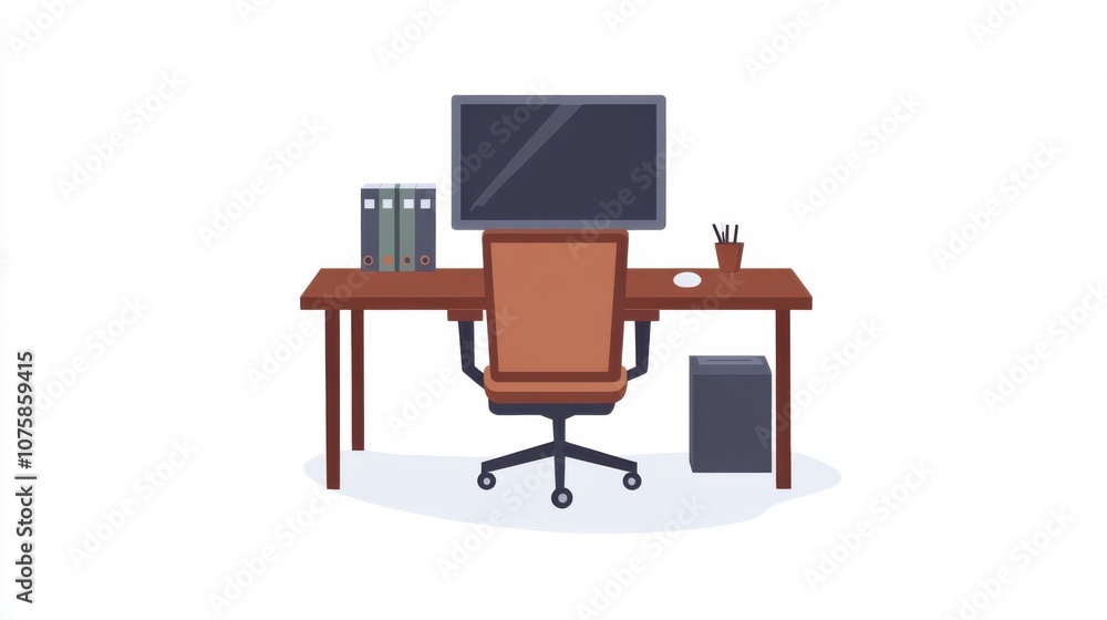 Poster simple flat vector design of an empty workspace with a desk,
